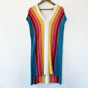 Colorful Striped V-Neck Neach Dress Cover Up Size Small EUC